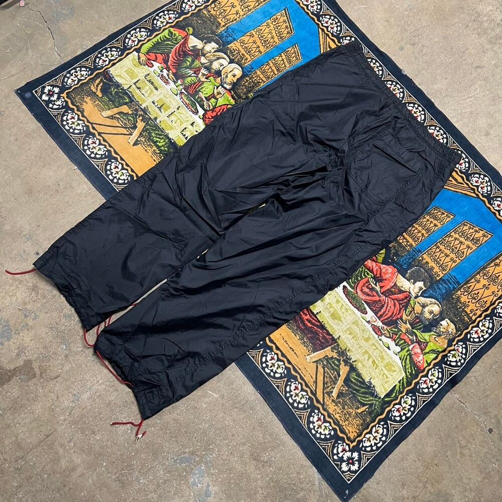 Vintage Black Nike track pants Size large baggy wide leg fit swoosh cargo y2k - Picture 8 of 8